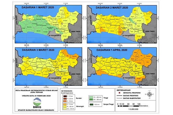 Puncak Musim Penghujan di Jateng Selatan Dasarian Pertama Maret 2020