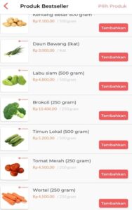Contoh sayur yang ditawarkan aplikasi Tumbasin.id plus harga. (Semarangpos.com-Tumbasin.id)