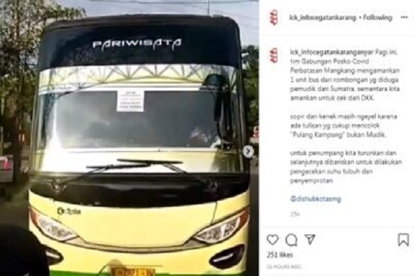 Andalkan Tulisan “Pulang Kampung Bukan Mudik”, Bus dari Sumatra Masuk Semarang