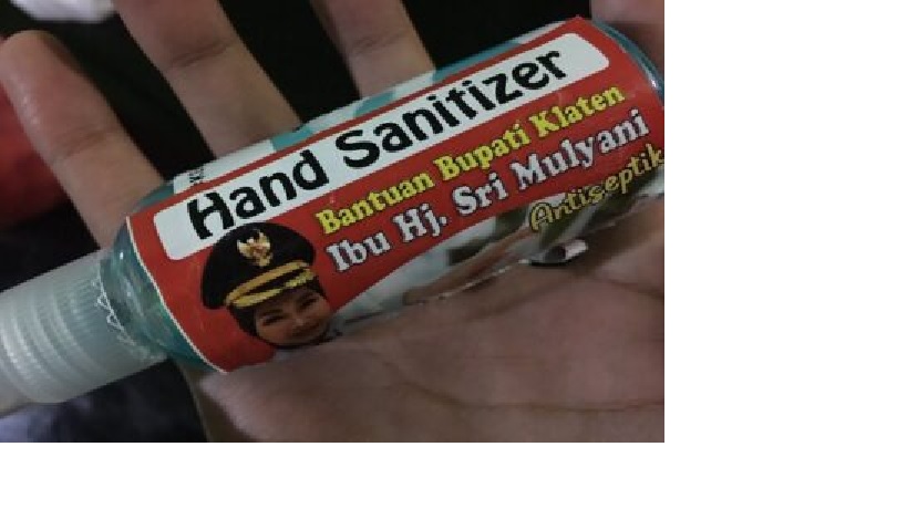 Botol Hand Sanitizer Bantuan Ditempel Gambar Bupati Klaten, Kampanye Pilkadakah?