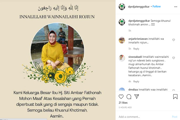 Mantan Bupati Semarang Siti Ambar Fatonah Meninggal Dunia, Kader Golkar Sebut Karena Covid-19