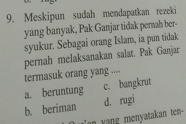 Viral Disebut Tak Pernah Bersyukur & Salat di Buku Soal, Begini Reaksi Ganjar