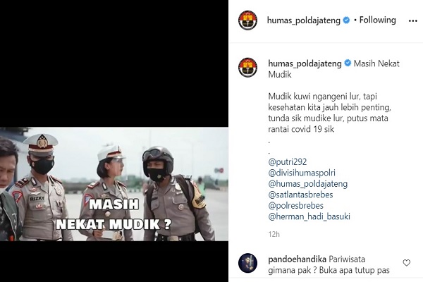 Polda Jateng Imbau Tidak Mudik, Begini Reaksi Netizen