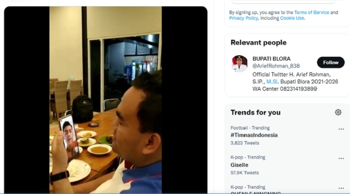 Bupati Blora Video Call Pemain Timnas Indonesia, Ini Reaksi Warganet