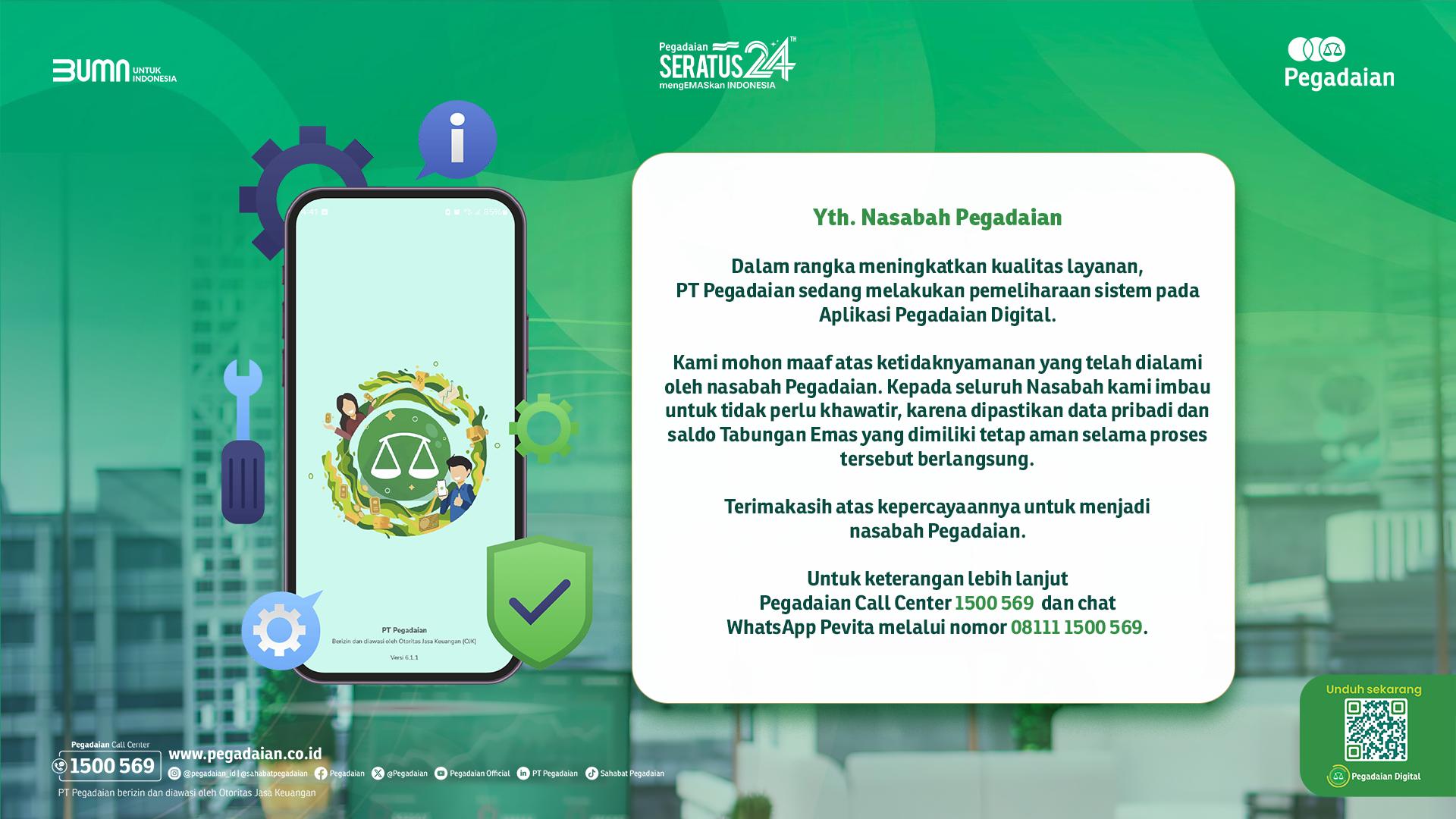 Pegadaian Lakukan Pemeliharaan Sistem Aplikasi Pegadaian Digital untuk Tingkatkan Kualitas Layanan